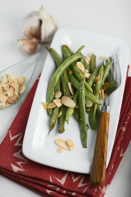 French beans with toasted almonds and garlic