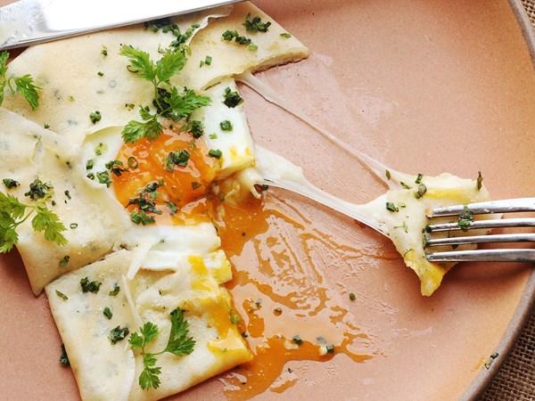 French crepes with ham, cheese, and eggs