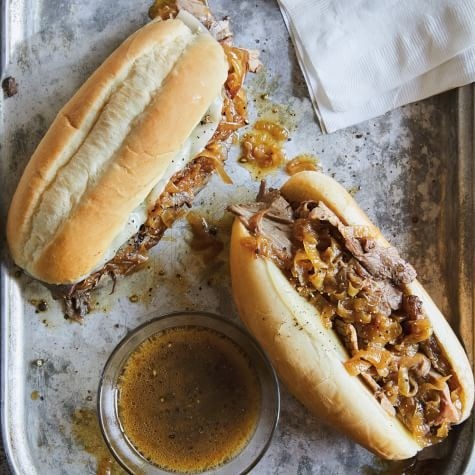 French dip sandwiches with caramelized onions