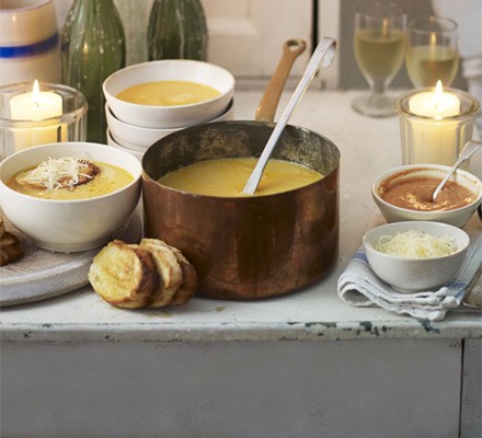 French fish soup with rouille and Gruyère
