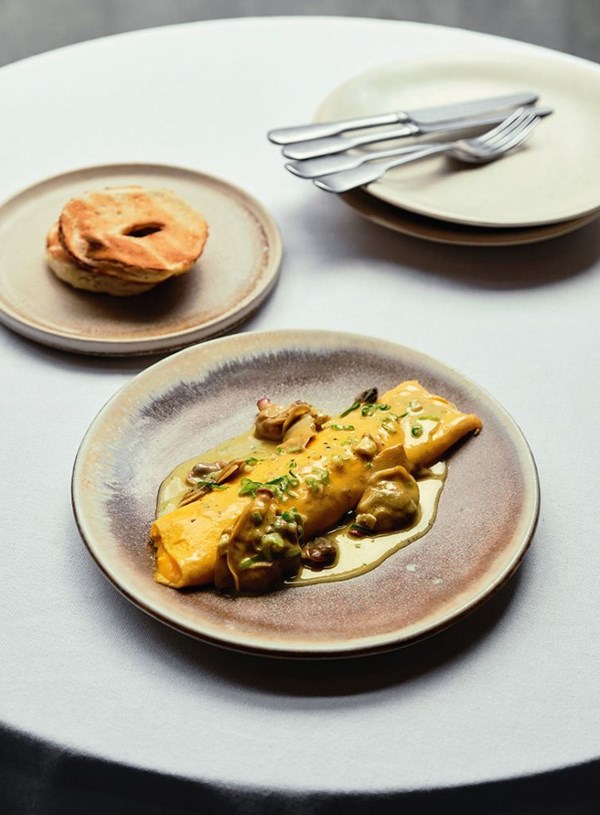 French omelette with shellfish and ginger butter
