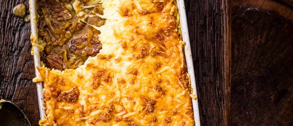 French onion and beef pie with Gruyère crust