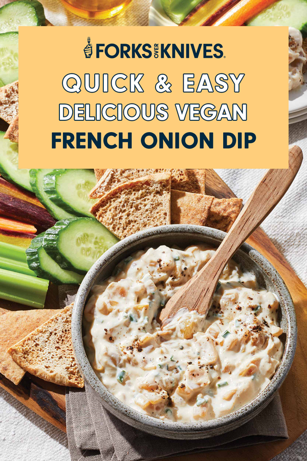 French onion dip with baked pita chips and crudités 