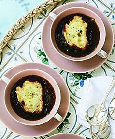 French onion soup with Gruyère croûtes