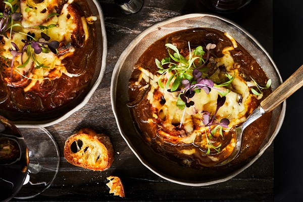 French onion soup with roasted poblano