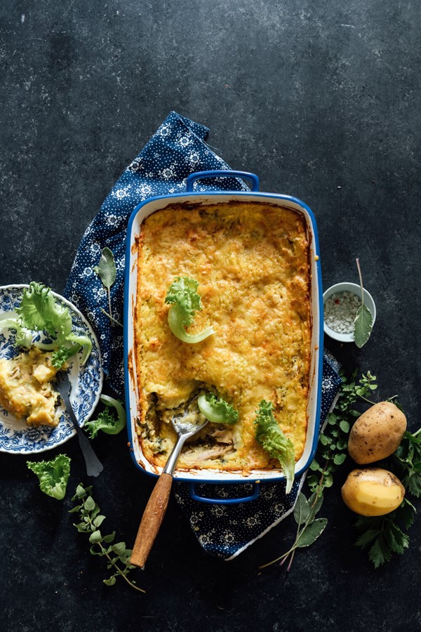 French shepherd's pie (Hachis Parmentier with potatoes, celeriac, and chicken)