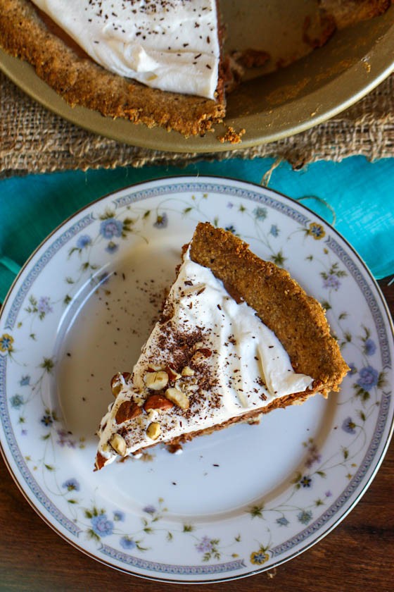 French silk chocolate pie with hazelnut crust