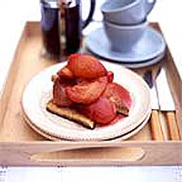 French toast with cinnamon sugar and poached plums