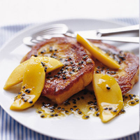French toast with mango and passion fruit syrup