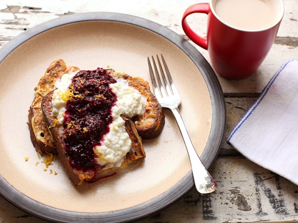 French toast with quick blackberry compote and lemon ricotta