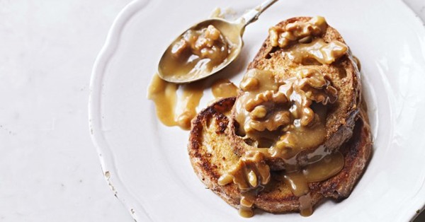 French toast with sticky toffee walnuts