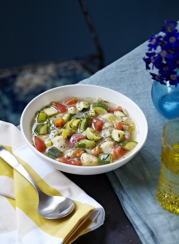 French vegetable soup with tarragon and potato gnocchi