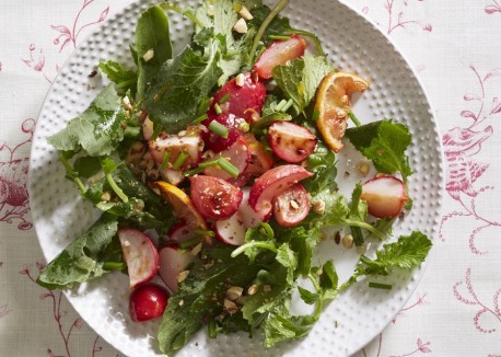 Fresh and roasted radish salad with sunny lemon-ginger dressing