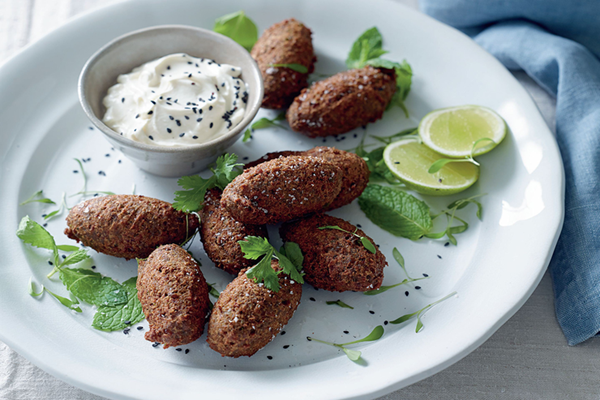 Fresh broad bean falafels, tahini yoghurt