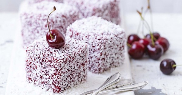 Fresh cherry and coconut lamingtons