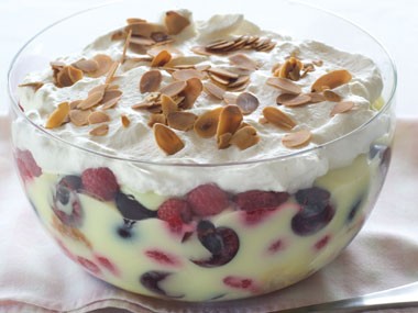 Fresh cherry and raspberry trifle