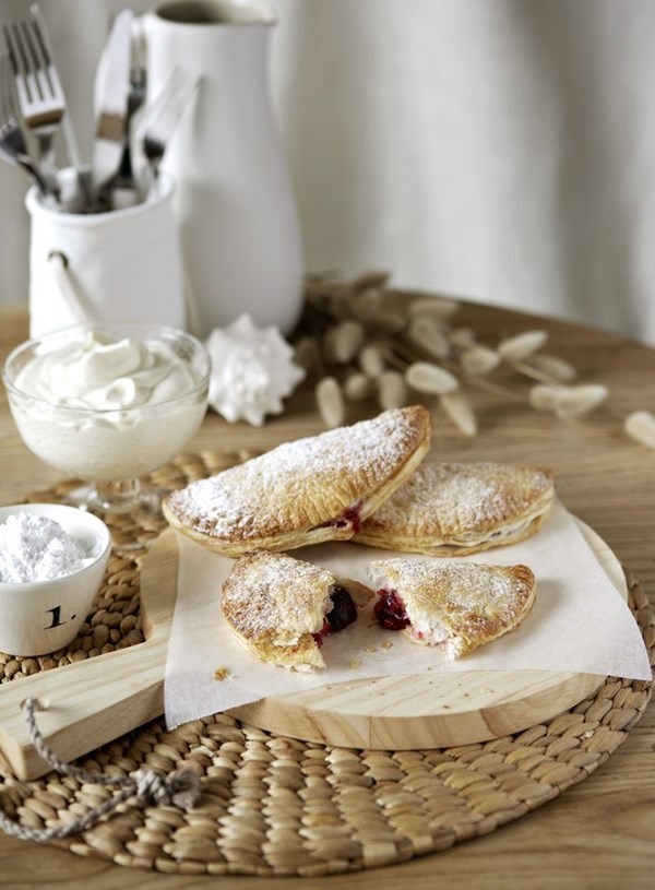 Fresh cherry and rhubarb turnovers