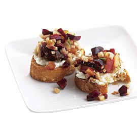 Fresh cherry relish and goat cheese crostini