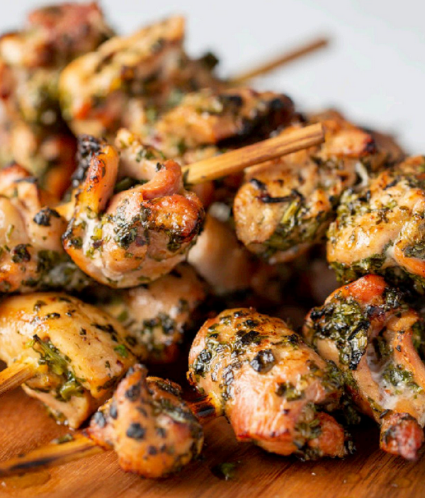 Fresh chimichurri chicken skewers