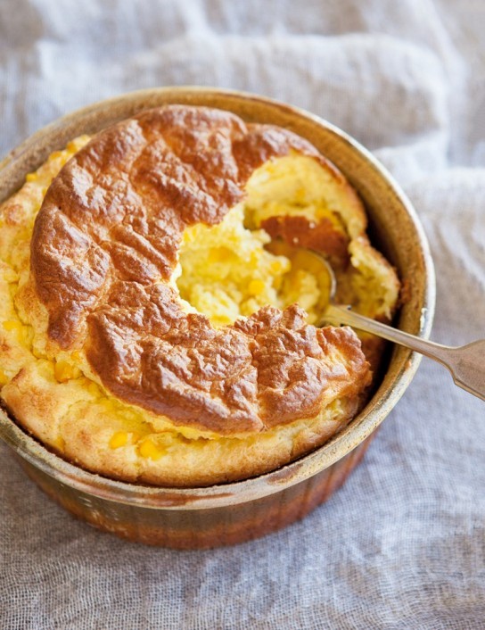 Fresh corn & Gruyère soufflé 