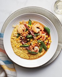Fresh corn grits with shrimp