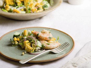 Fresh corn salad, prawns, jalapeño, red onion & crème fraîche
