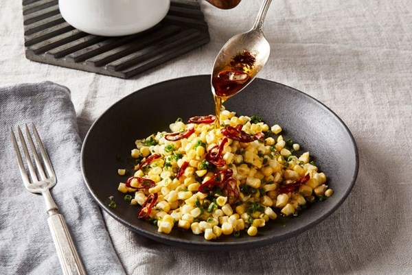 Fresh corn salad with brown butter, chives & chiles 