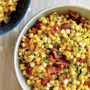 Fresh corn sauté with bacon and chives