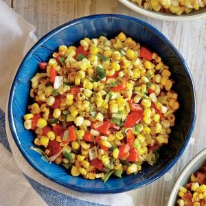 Fresh corn sauté with red pepper and onions