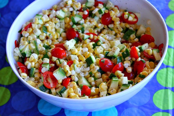 Fresh corn, tomato and zucchini salad