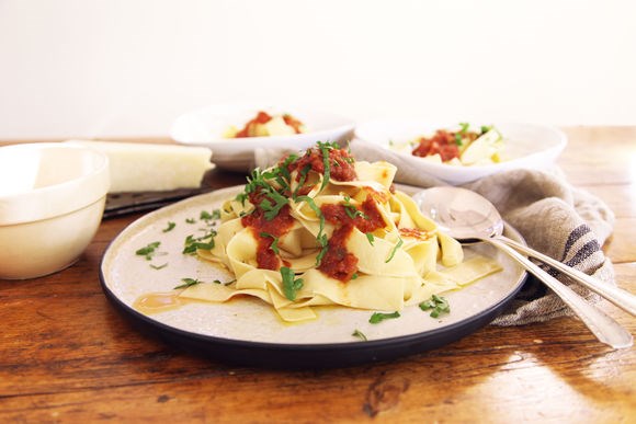 Fresh fettuccine with sugo
