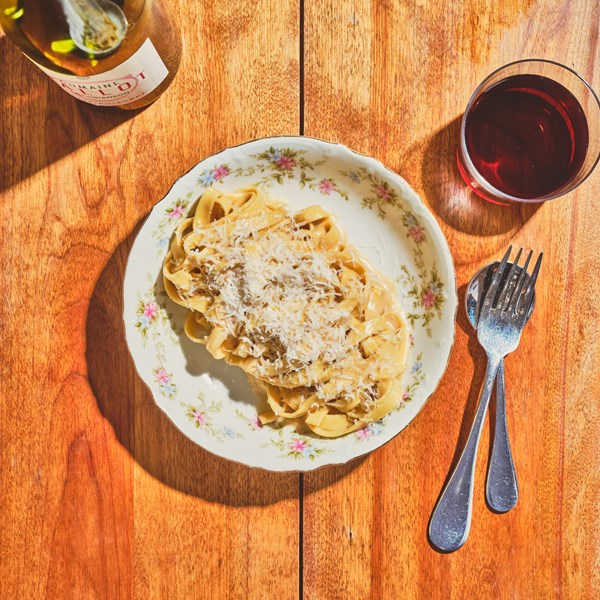 Fresh fettuccine with Vegemite and aged cheddar