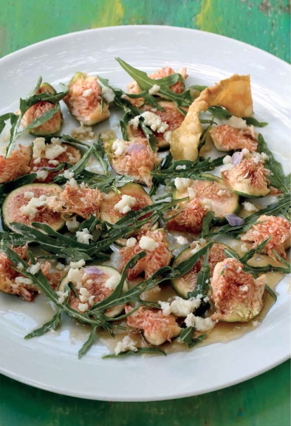 Fresh fig, arugula, and cheese salad with honey lemon dressing [Jalil Jalil]