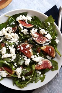 Fresh fig salad with basil, goat cheese, and arugula
