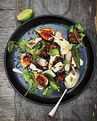 Fresh fig salad with feta and blistered jalapeños