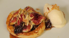 Fresh fig tart with manuka honey raisins and toasted macadamias