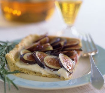 Fresh fig tart with rosemary cornmeal crust and lemon mascarpone cream