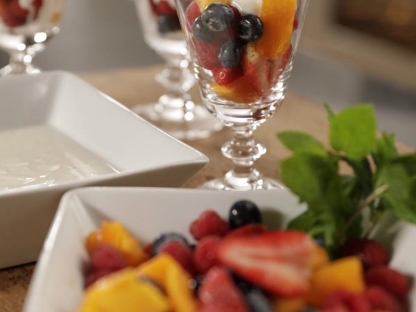 Fresh fruit with honey vanilla yogurt