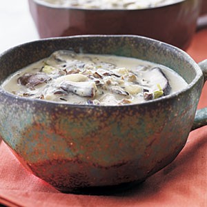 Fresh ginger, mushroom, and basil soup