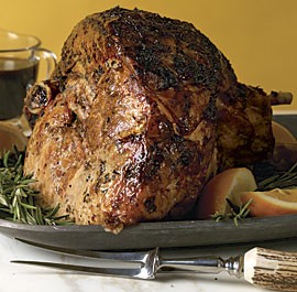 Fresh ham with rosemary, garlic, and lemon