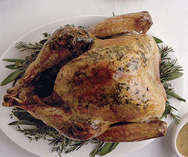 Fresh herb- and salt-rubbed roast turkey