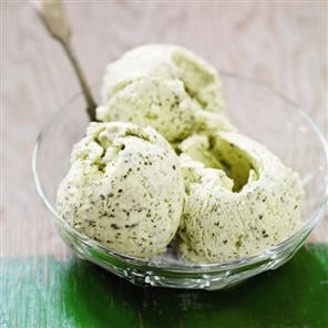 Fresh mint and yogurt ice cream