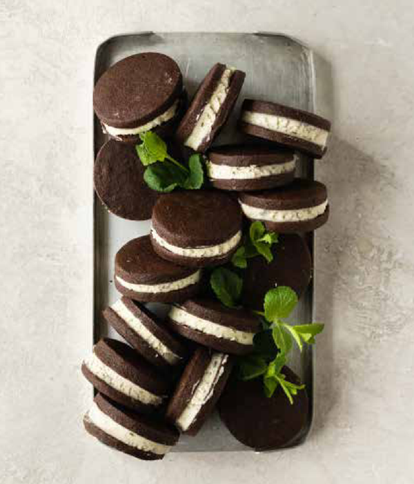 Fresh mint chocolate sandwich cookies