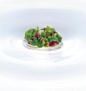 Fresh muntries & pistachio nuts, crème fraîche, silver sorrel, nasturtiums