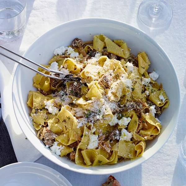 Fresh pappardelle with sausage, fennel and ricotta