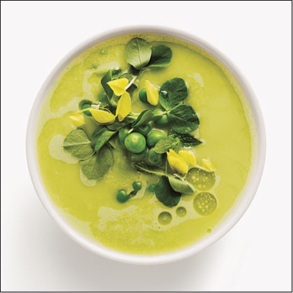 Fresh pea and garlic gazpacho