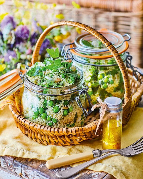 Fresh pea and herb couscous with preserved lemon 