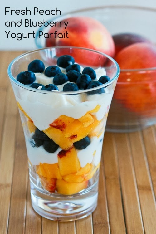 Fresh peach and blueberry yogurt parfait