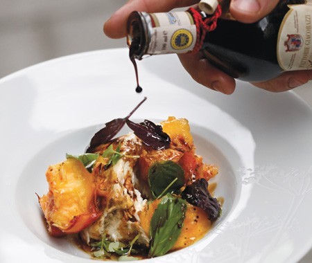 Fresh peaches, smoked mozzarella, and aged balsamic