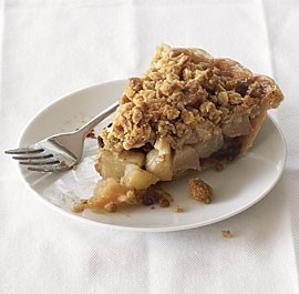 Fresh pear pie with dried cherries and brown sugar streusel
